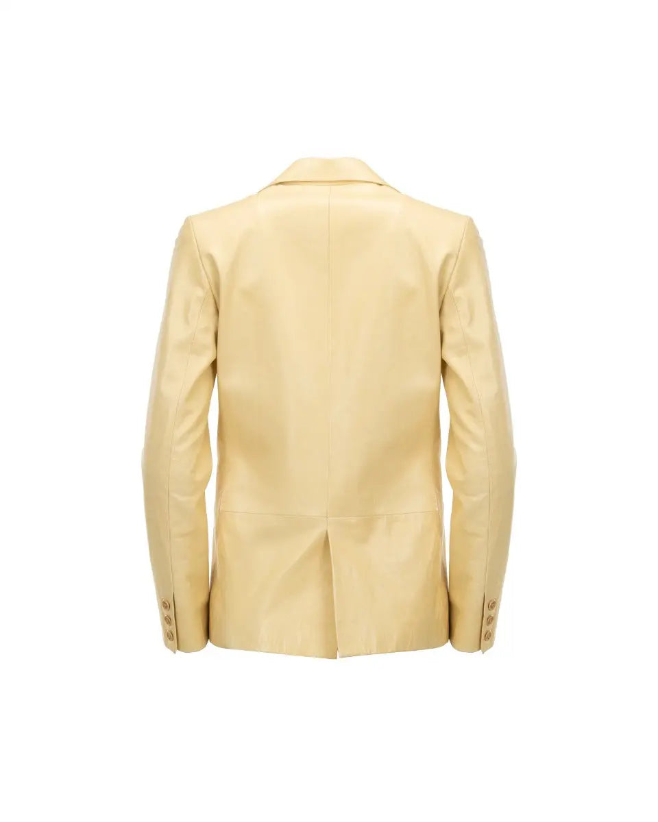Helmut Lang Taupe single-breasted leather blazer jacket