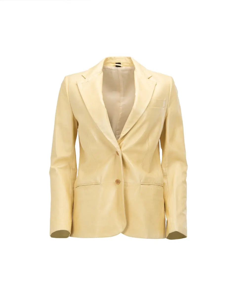 Helmut Lang Taupe single-breasted leather blazer jacket