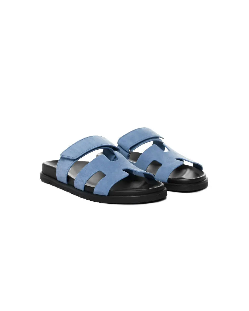 Hermes Chypre blue suede sandals