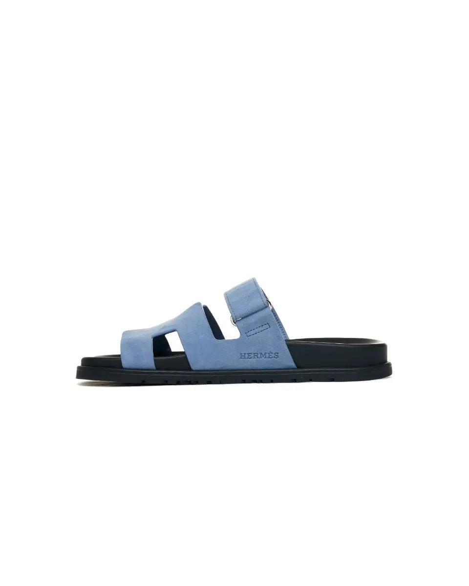 Hermes Chypre blue suede sandals