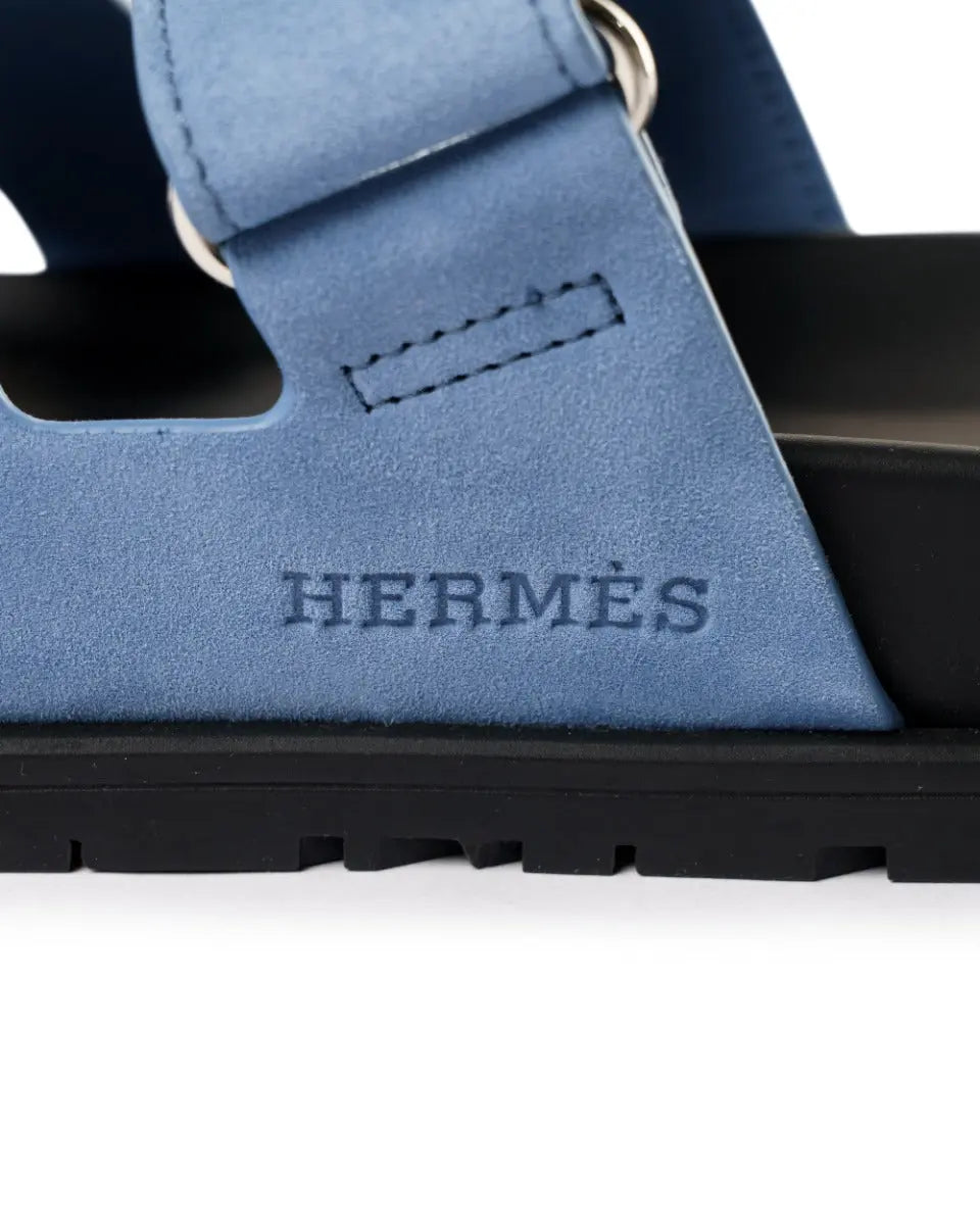 Hermes Chypre blue suede sandals Hermès