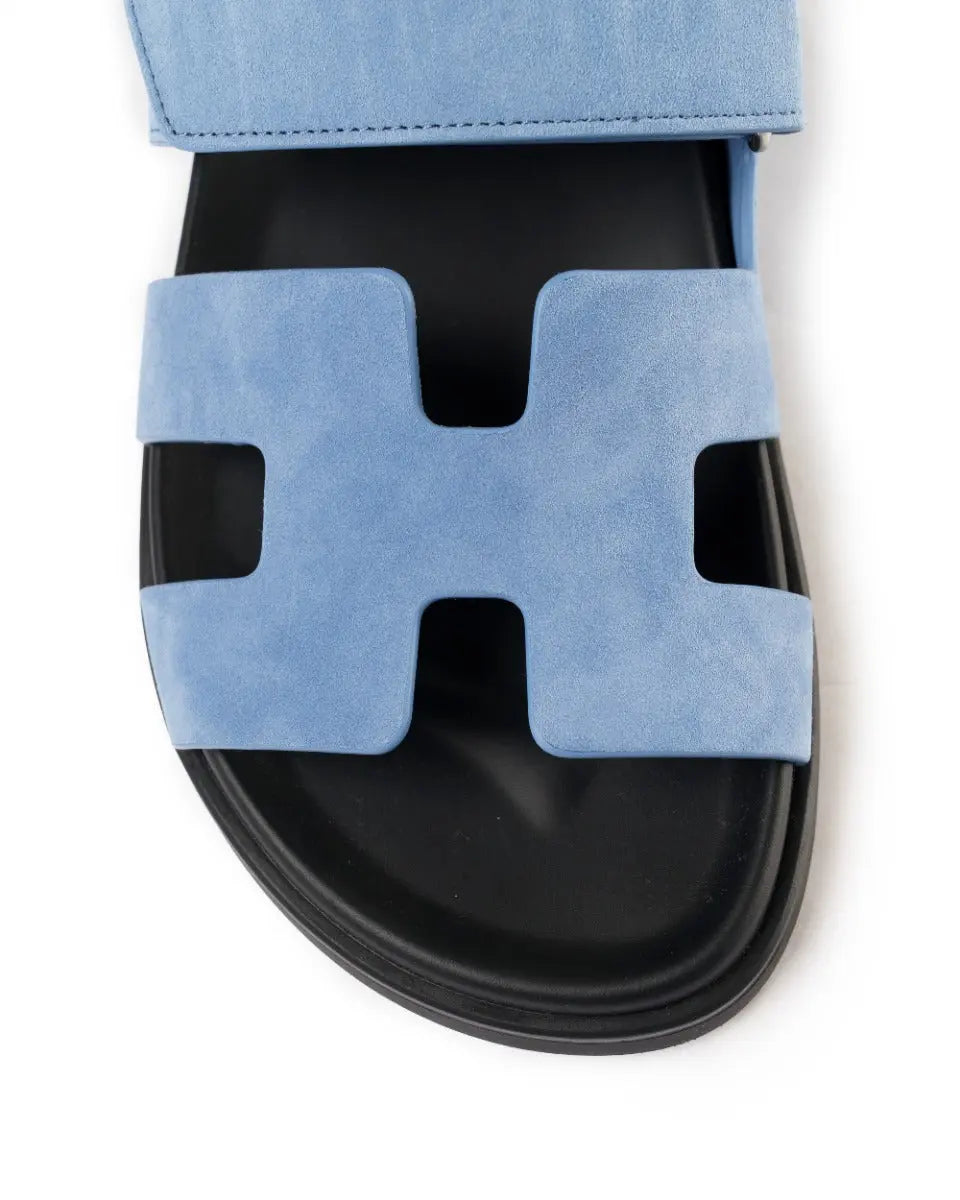 Hermes Chypre blue suede sandals Hermès