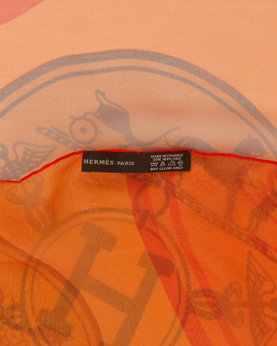 Hermes Herb logo orange silk shawl