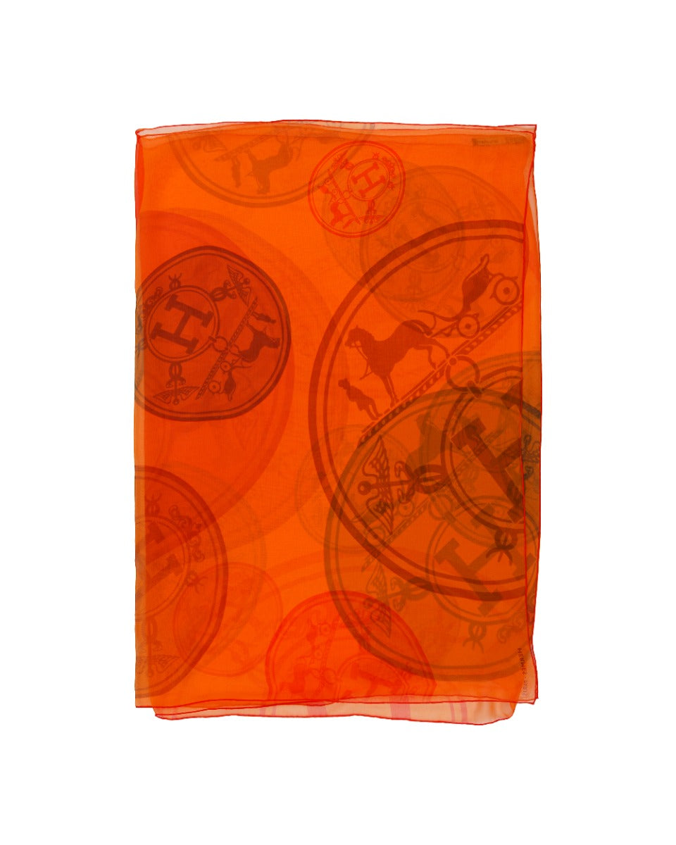 Hermes Herb logo orange silk shawl