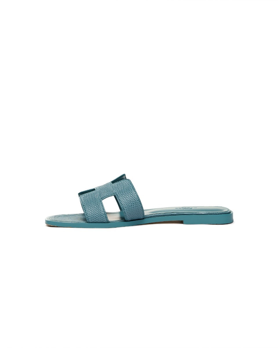 Hermes Oran Gris Antarctique lizard leather sandals