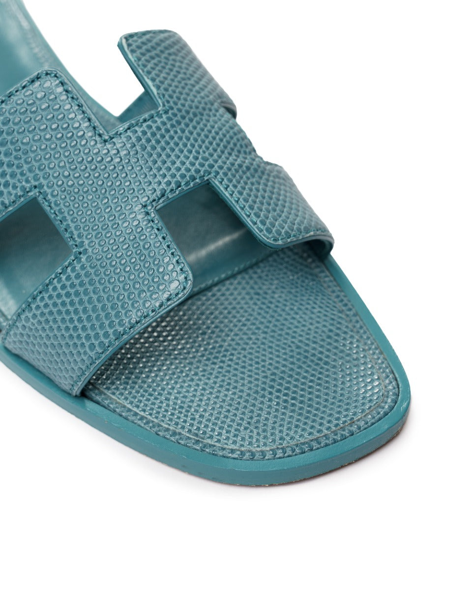 Hermes Oran Gris Antarctique lizard leather sandals