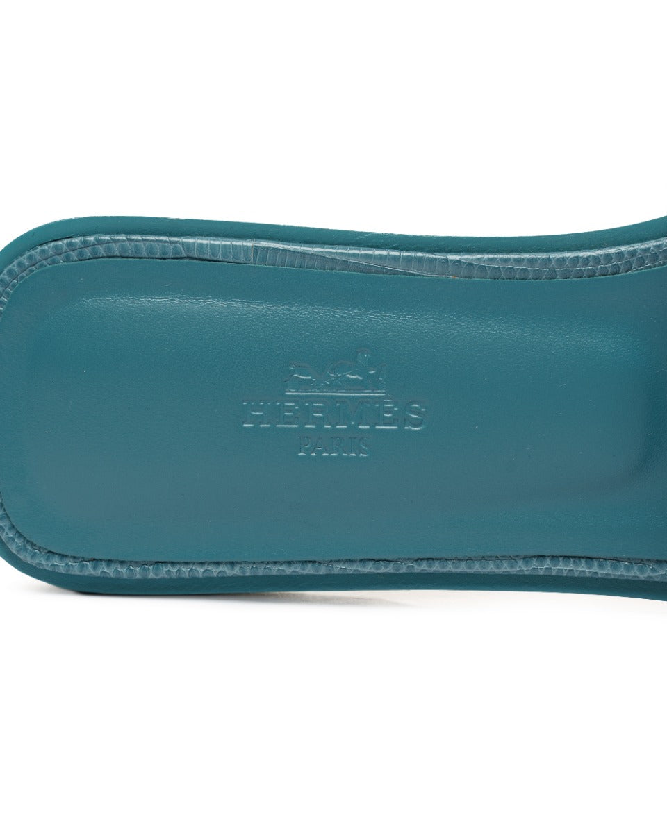 Hermes Oran Gris Antarctique lizard leather sandals