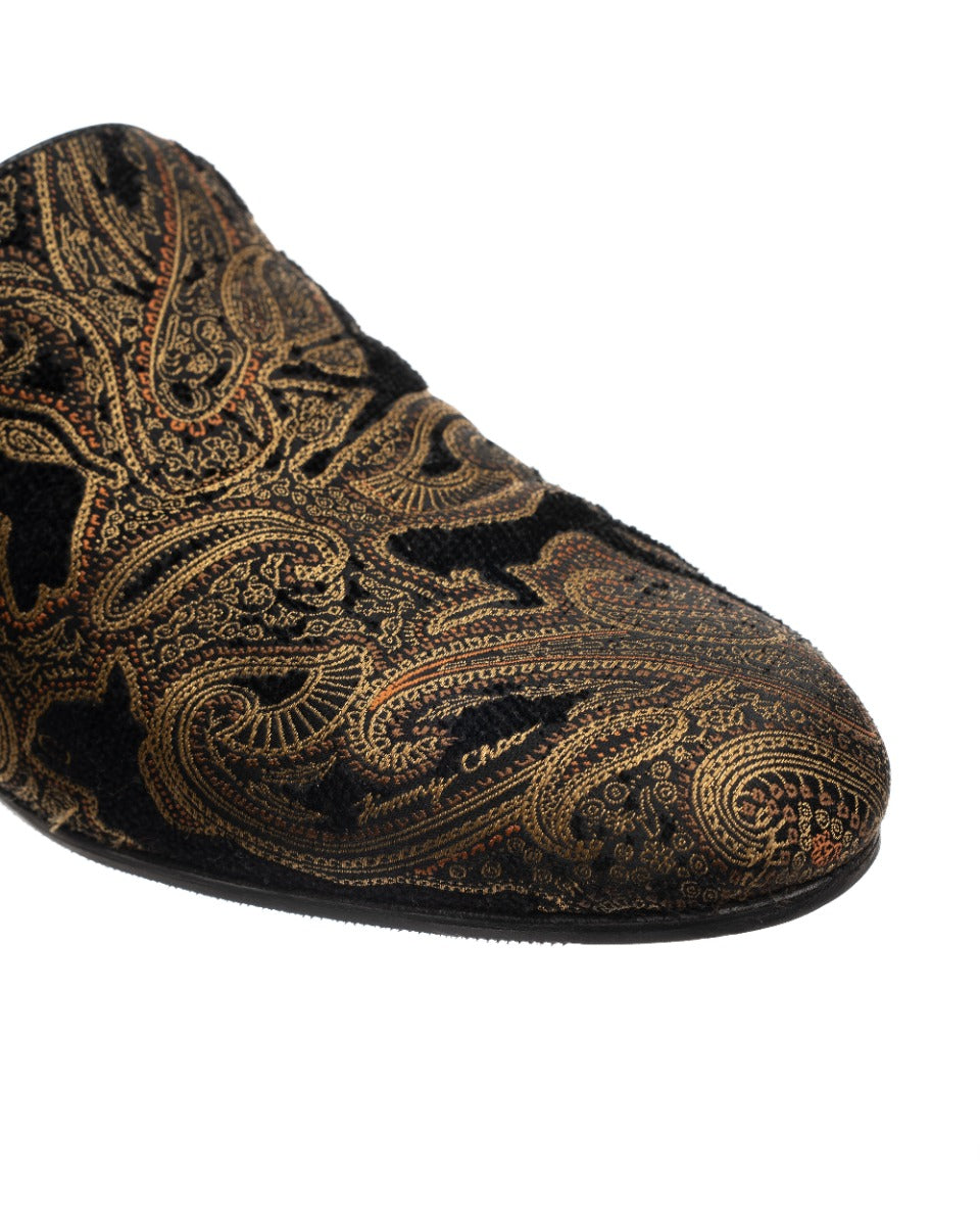 Jimmy Choo gold Paisley slip-on shoes