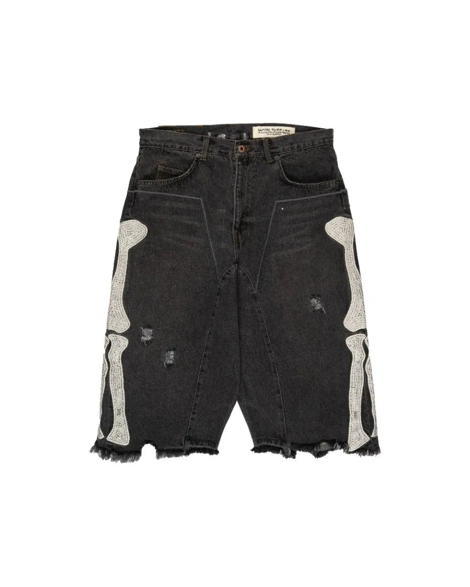 Kapital Kountry 14oz skeleton bones denim shorts Kapital