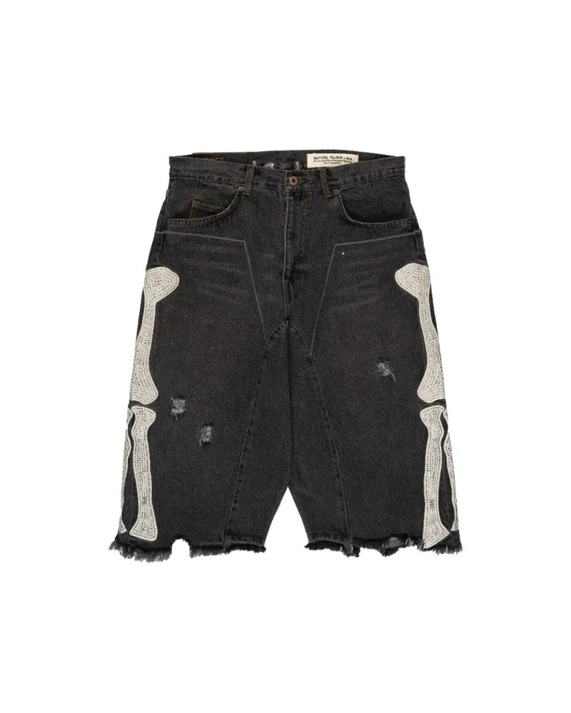 Kapital Kountry 14oz skeleton bones denim shorts Kapital