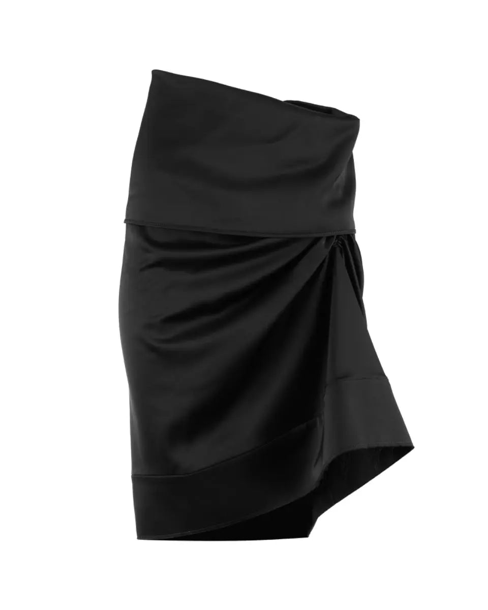 Loewe asymmetric raw black satin skirt