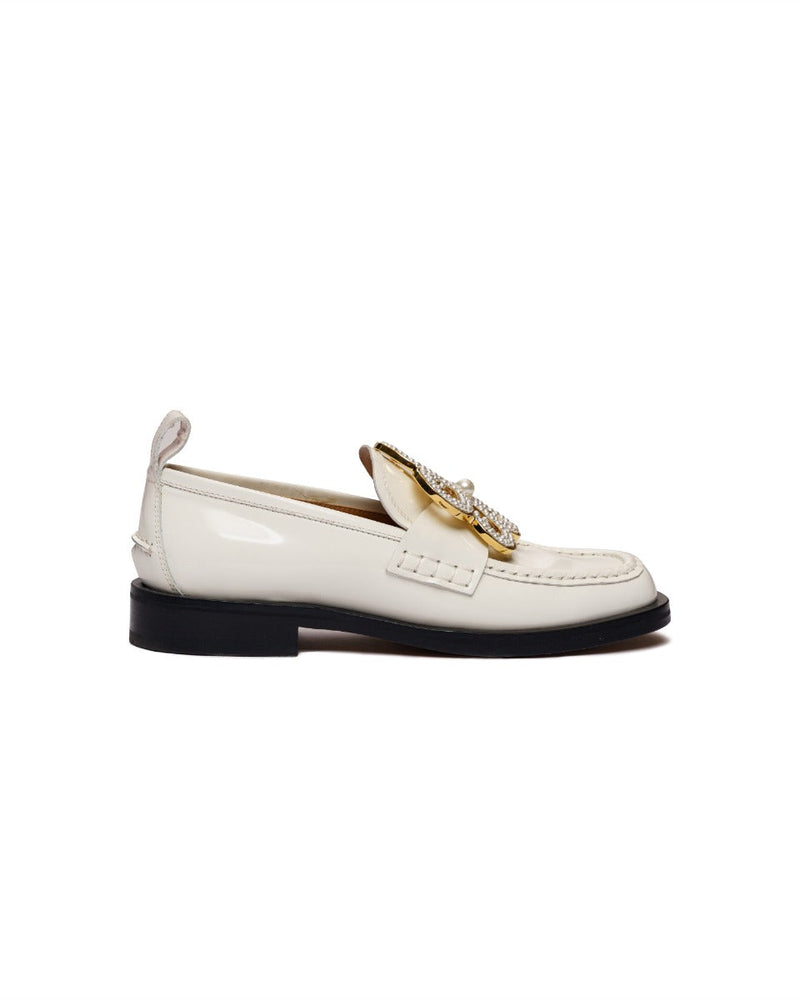 Loewe pearl embossed white patent leather loafers Loewe