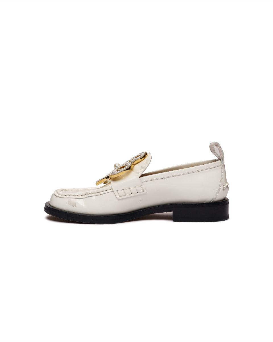 Loewe pearl embossed white patent leather loafers