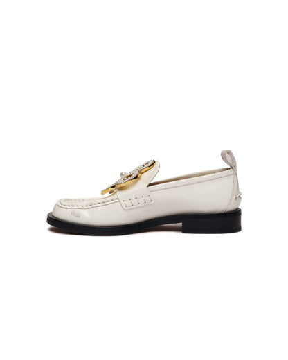Loewe pearl embossed white patent leather loafers Loewe