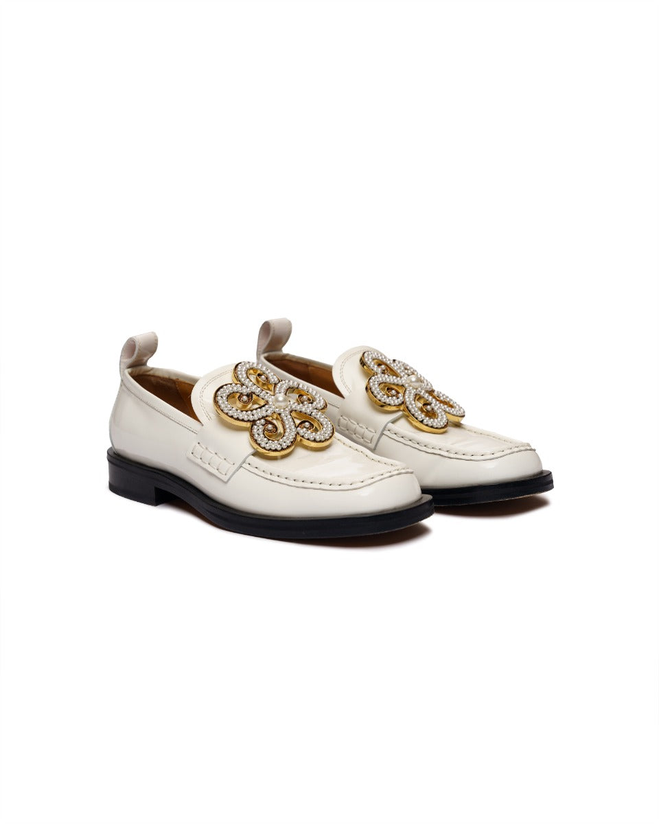 Loewe pearl embossed white patent leather loafers Loewe