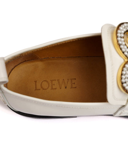 Loewe pearl embossed white patent leather loafers Loewe
