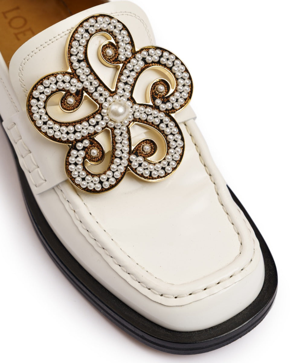 Loewe pearl embossed white patent leather loafers Loewe