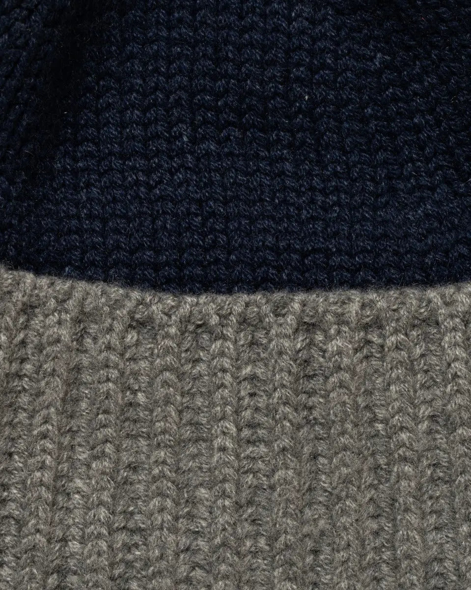 Loro Piana two-tone rib knitted cashmere navy/grey beanie