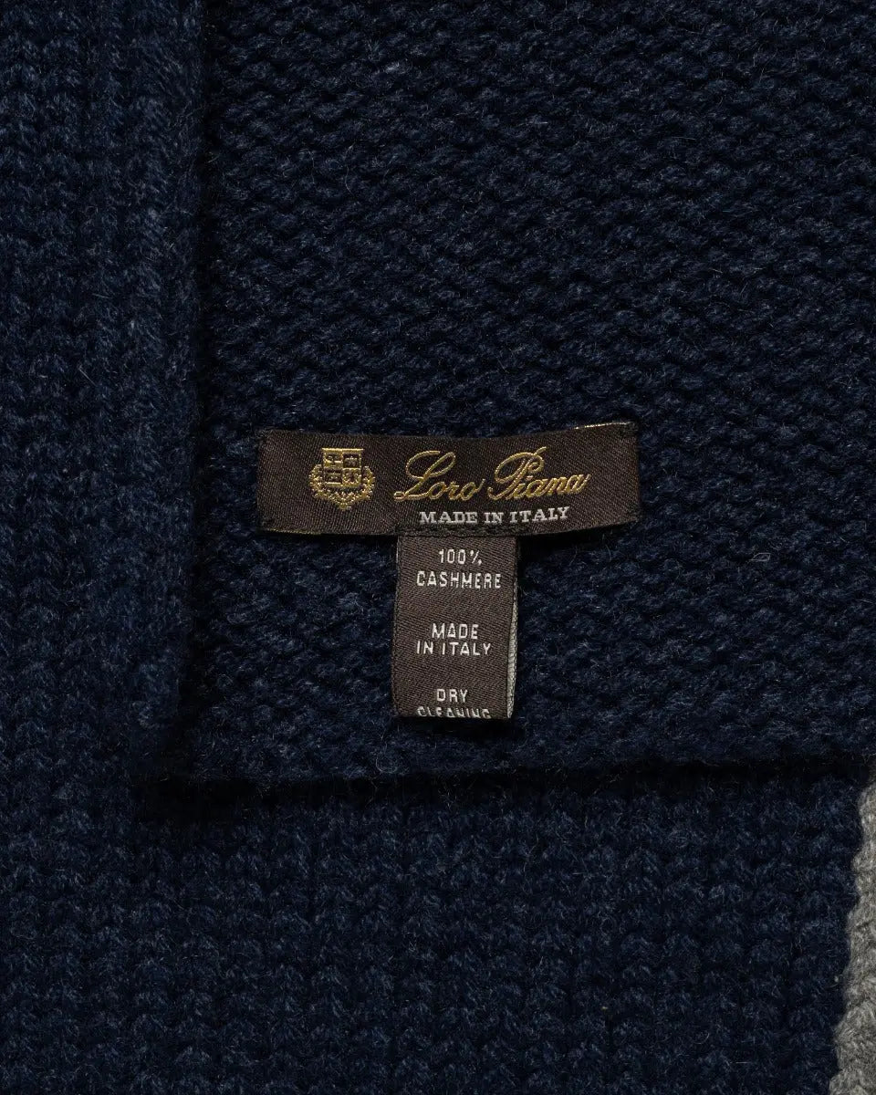 Loro Piana two-tone rib knitted cashmere navy/grey scarf - one size Loro Piana