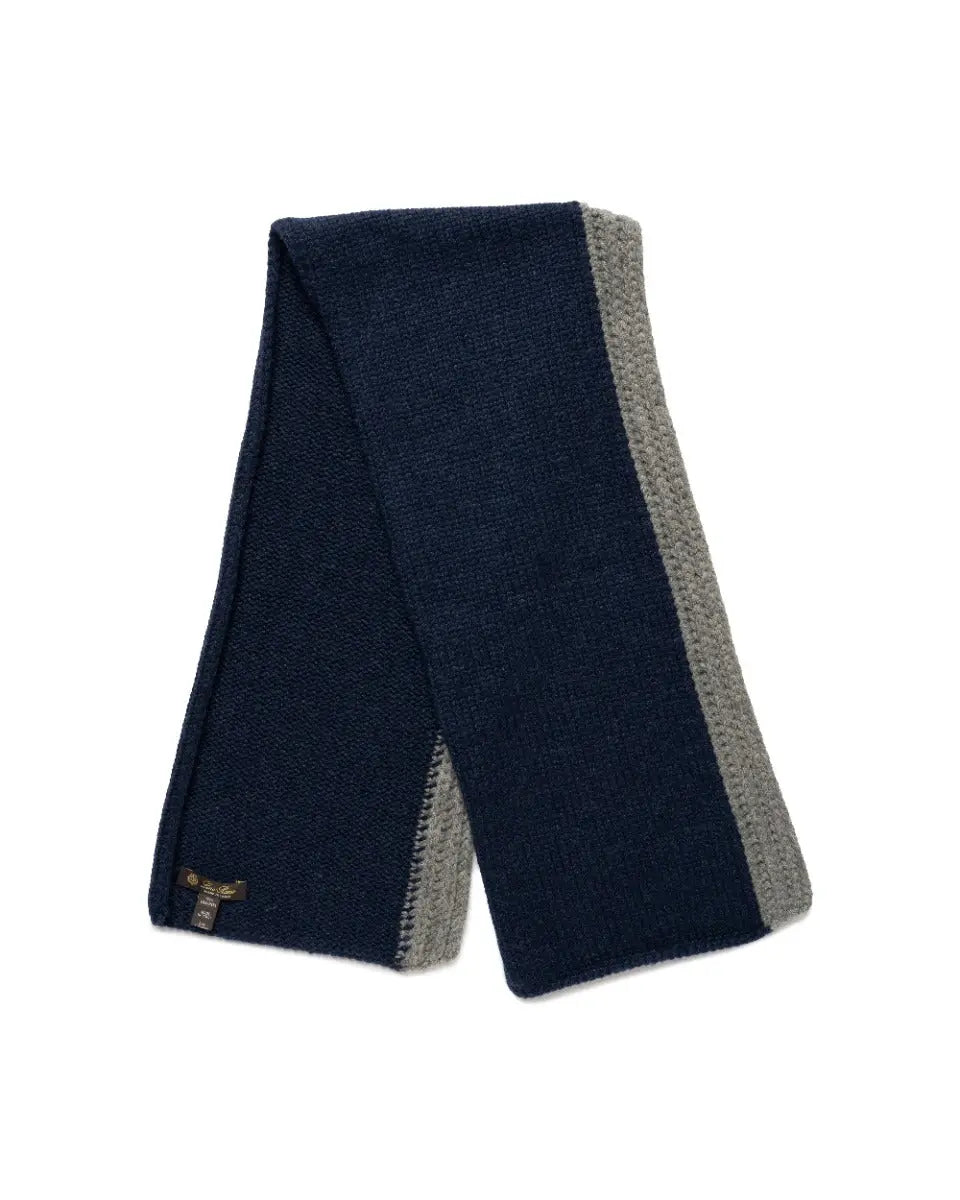 Loro Piana two-tone rib knitted cashmere navy/grey scarf - one size