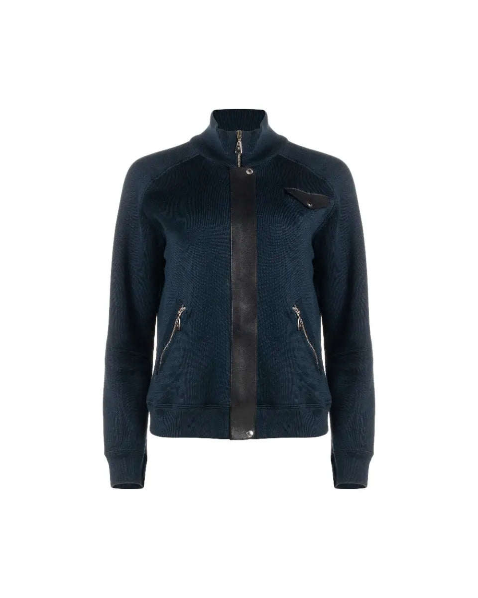 Louis Vuitton leather-detailed knitted navy jacket