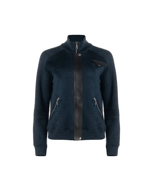Louis Vuitton leather-detailed knitted navy jacket Louis Vuitton