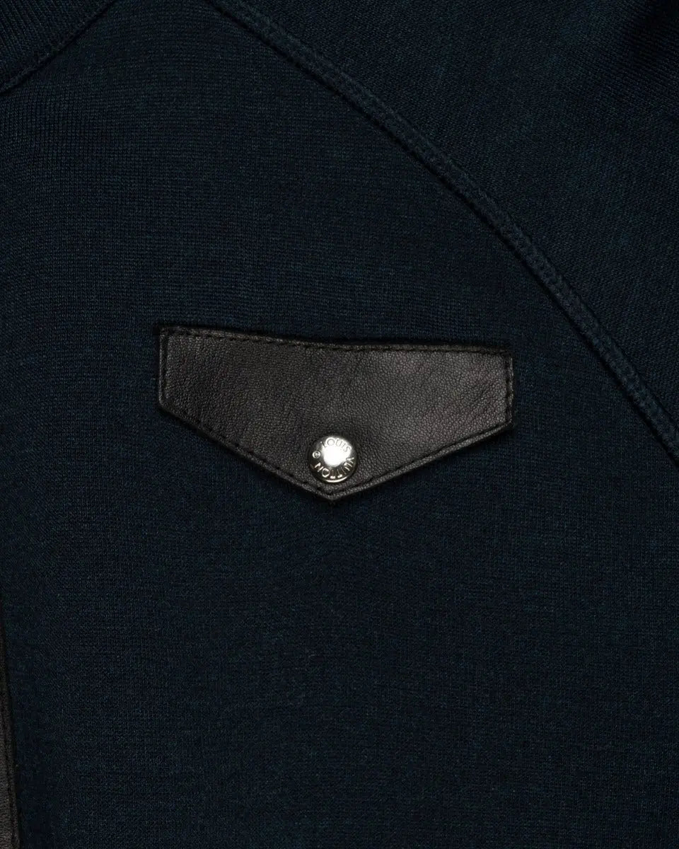 Louis Vuitton leather-detailed knitted navy jacket