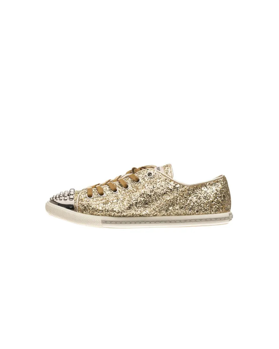 Miu Miu jeweled gold glitter sneakers Miu Miu