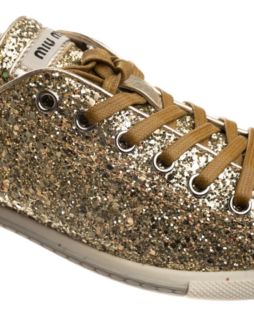 Miu Miu jeweled gold glitter sneakers