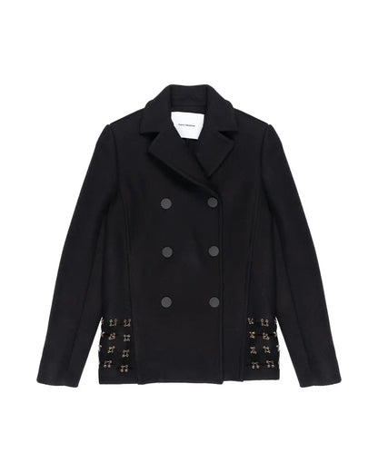 Paco Rabbane pierced wool pea coat Paco Rabanne