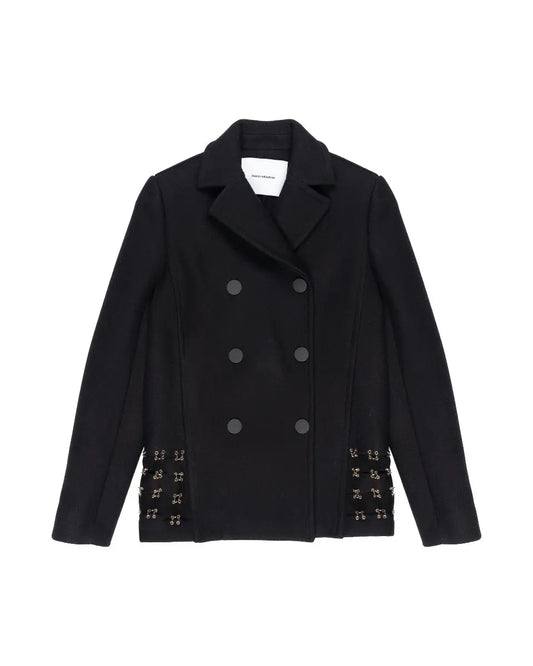 Paco Rabbane pierced wool pea coat Paco Rabanne