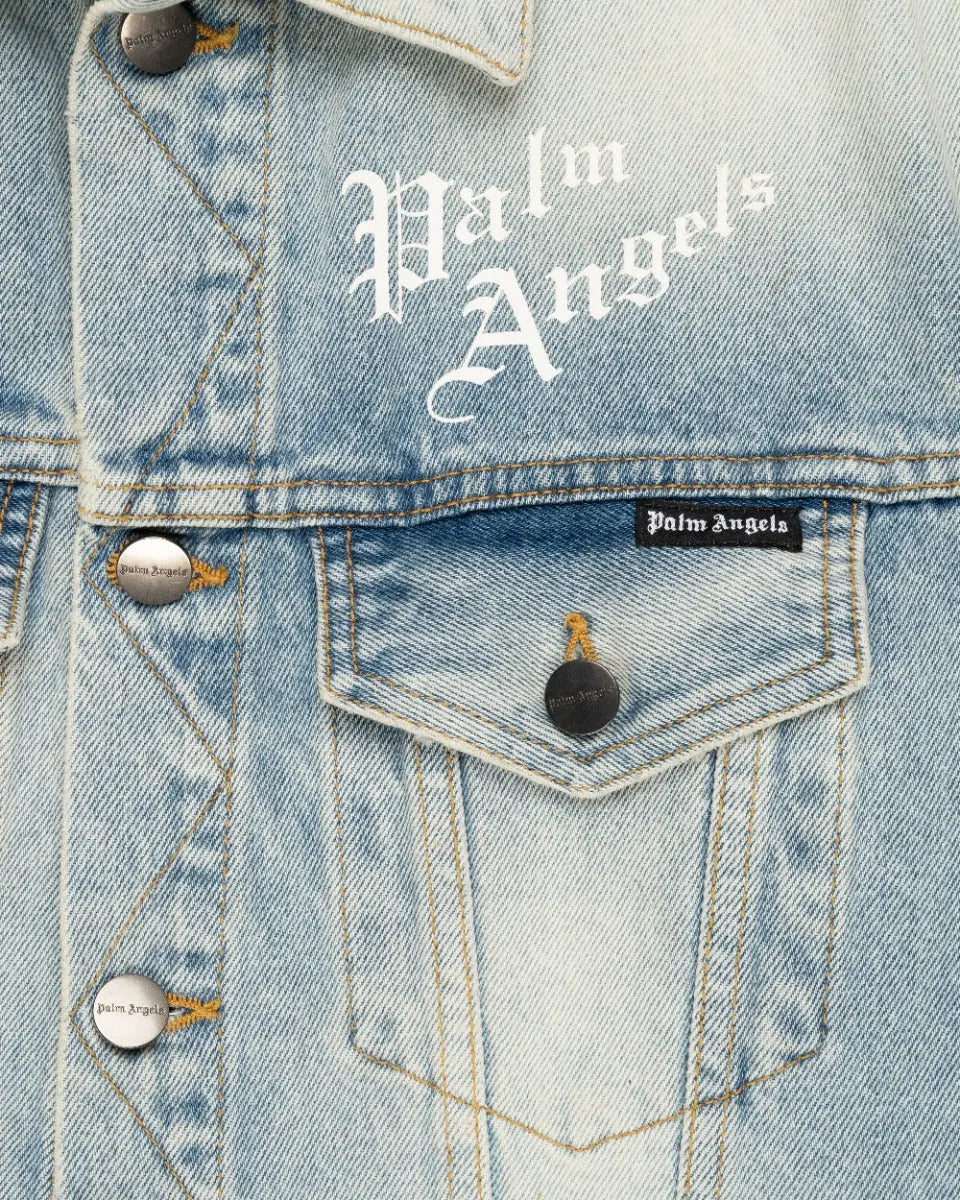 Palm Angels Sacred Heart blue trucker denim jacket Palm Angels