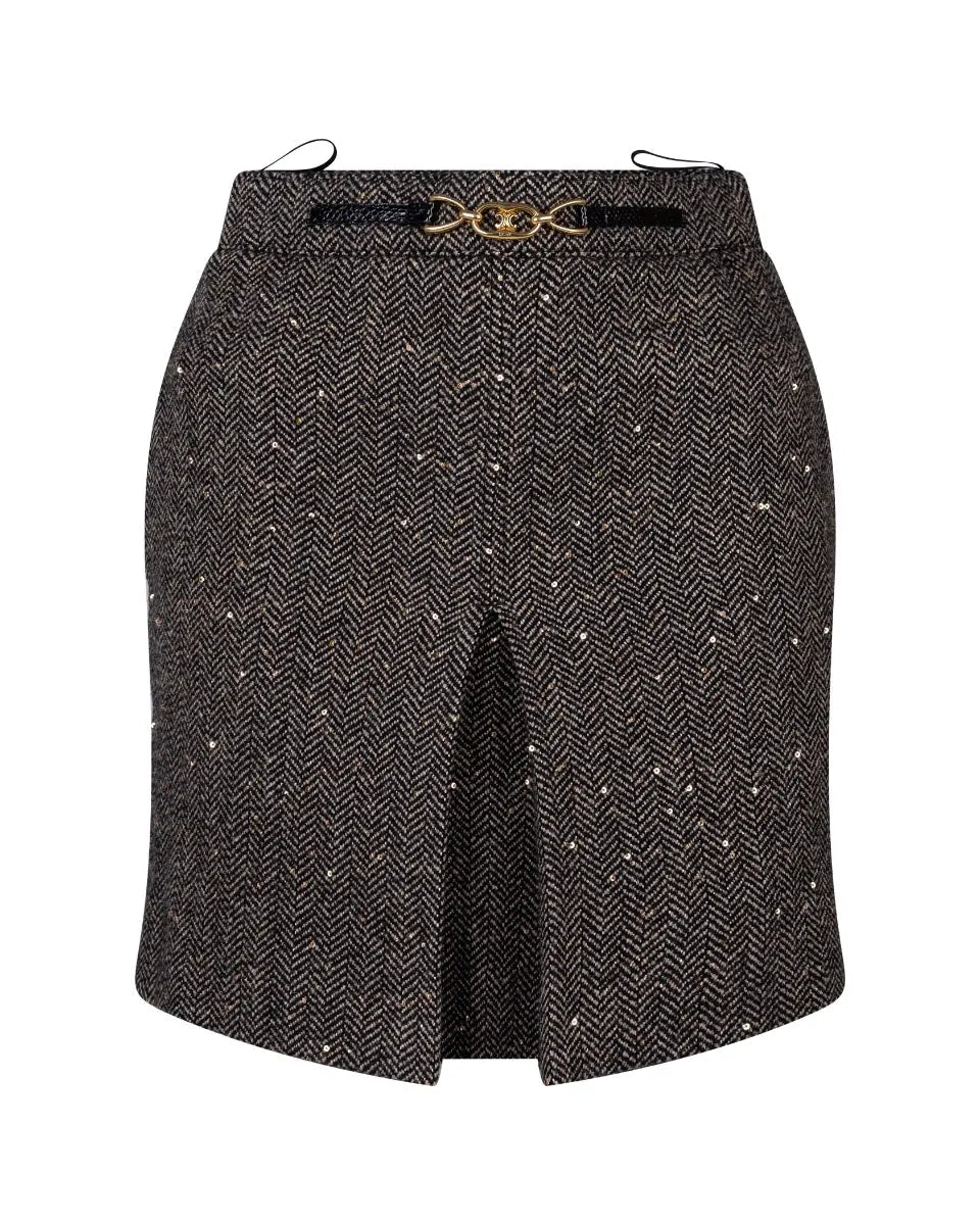 Celine herringbone tweed box pleat sequin skirt Celine