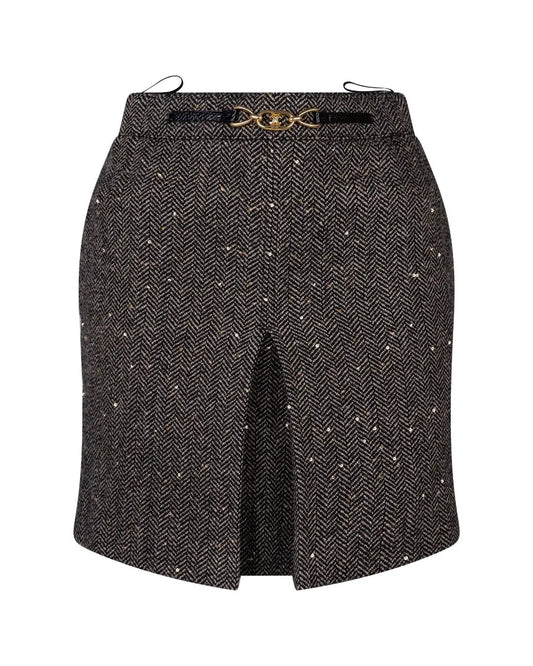Celine herringbone tweed box pleat sequin skirt Celine