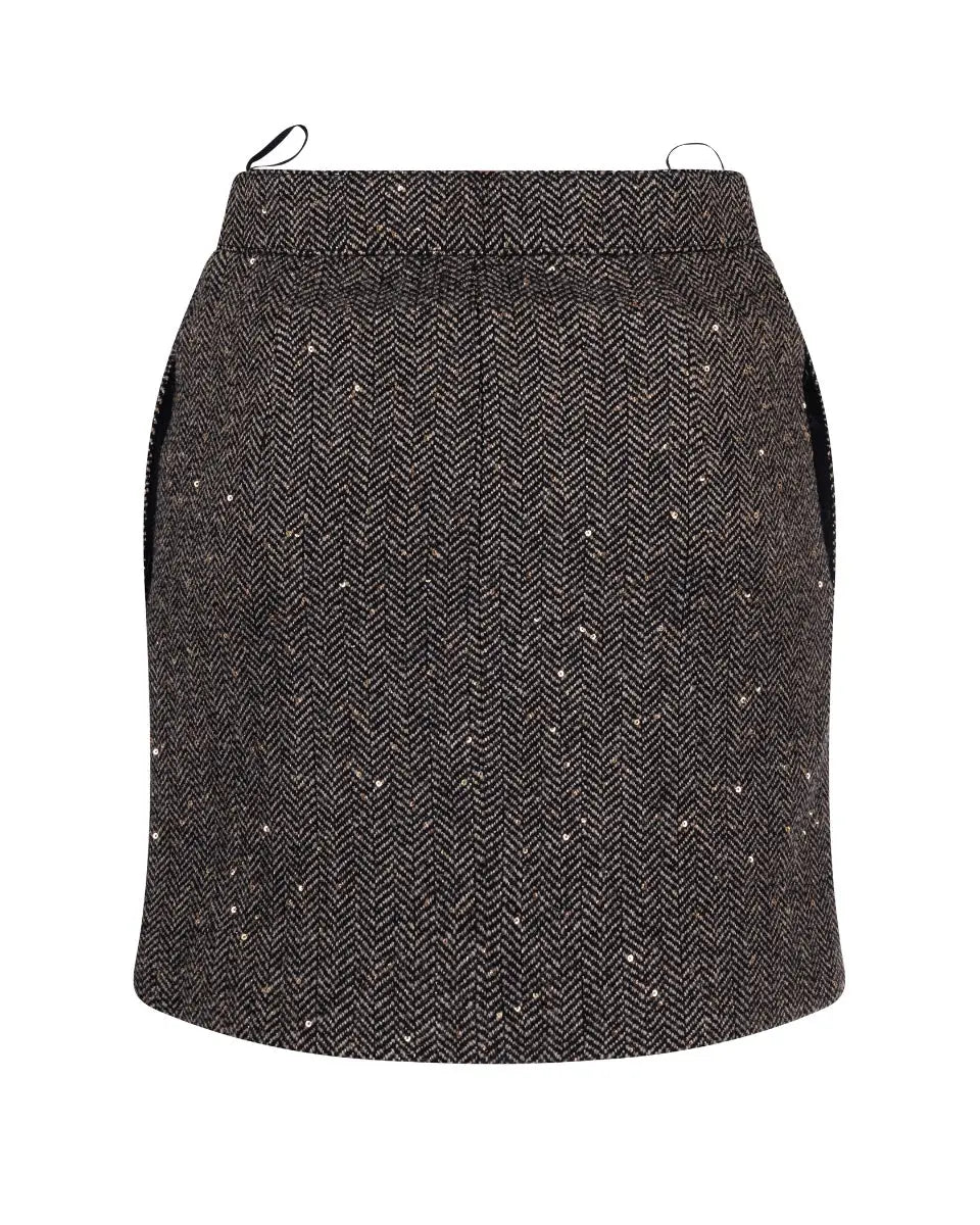 Celine herringbone tweed box pleat sequin skirt