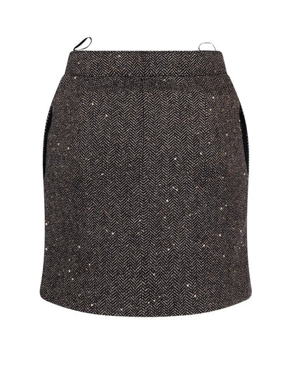 Celine herringbone tweed box pleat sequin skirt Celine