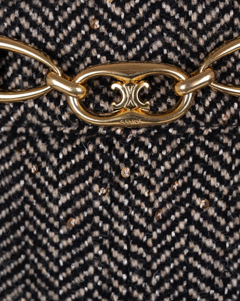 Celine herringbone tweed box pleat sequin skirt