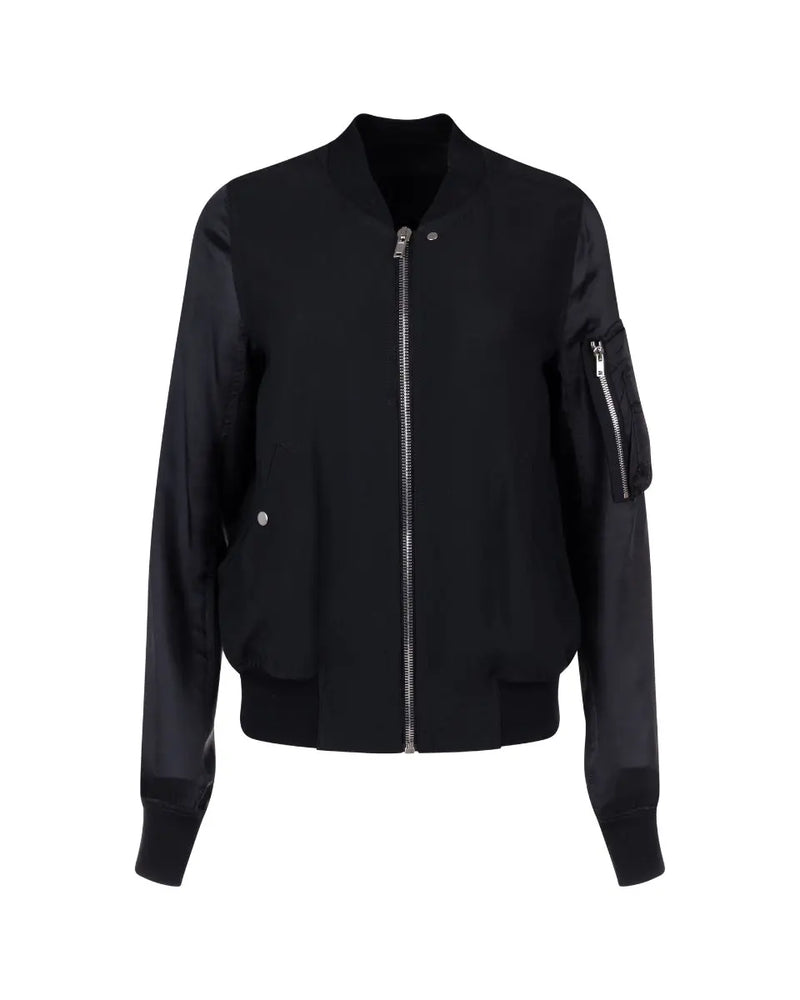 Rick Owens pleated-back black bomber jacket thumbnail