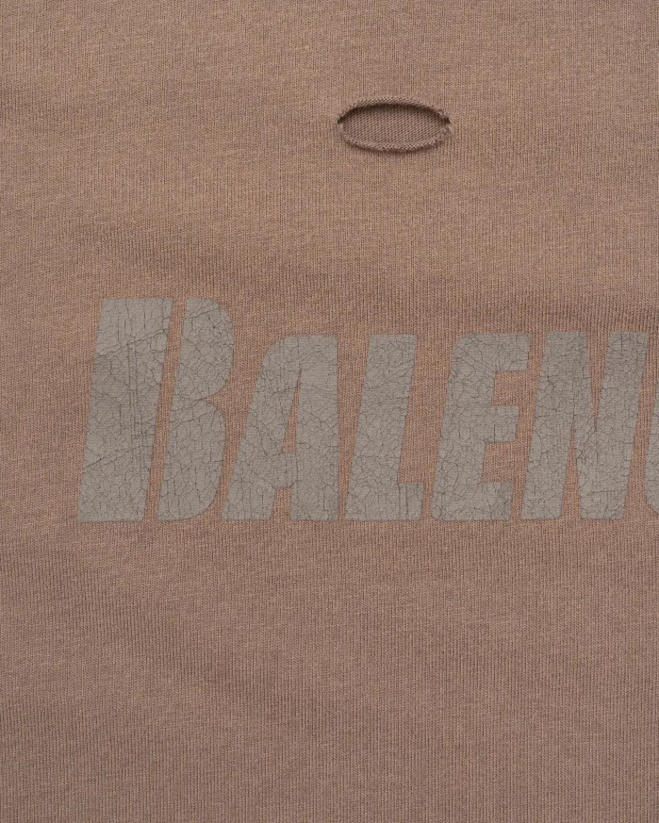 Balenciaga Caps Logo Distressed Oversized Brown T-Shirt