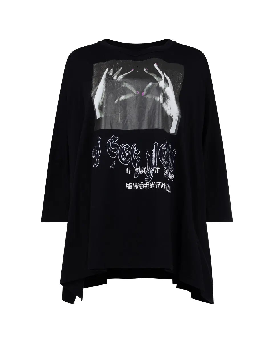 Diesel "I see you" Hand Sign photo black wide t-shirt