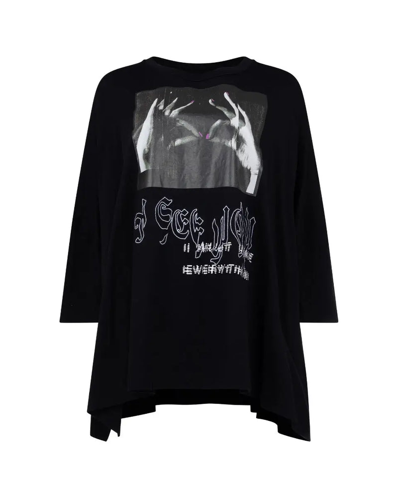 Diesel "I see you" Hand Sign photo black wide t-shirt thumbnail