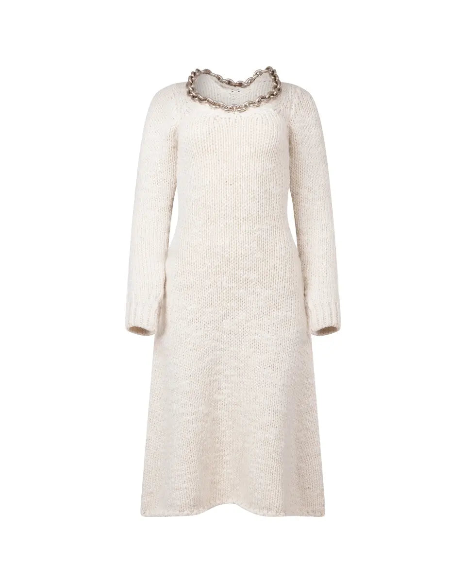 Bottega Veneta chain-embellished cream white knitted midi dress Bottega Veneta