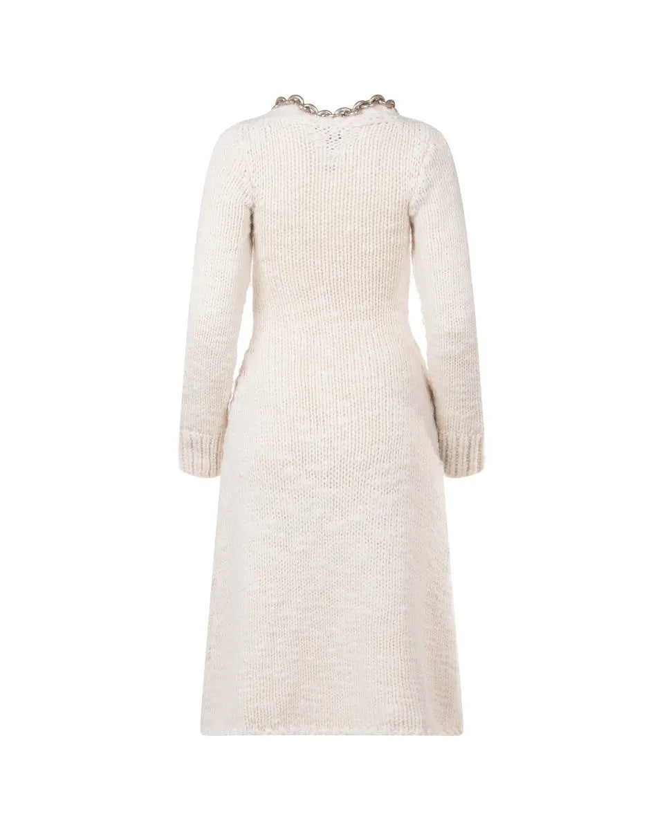 Bottega Veneta chain-embellished cream white knitted midi dress