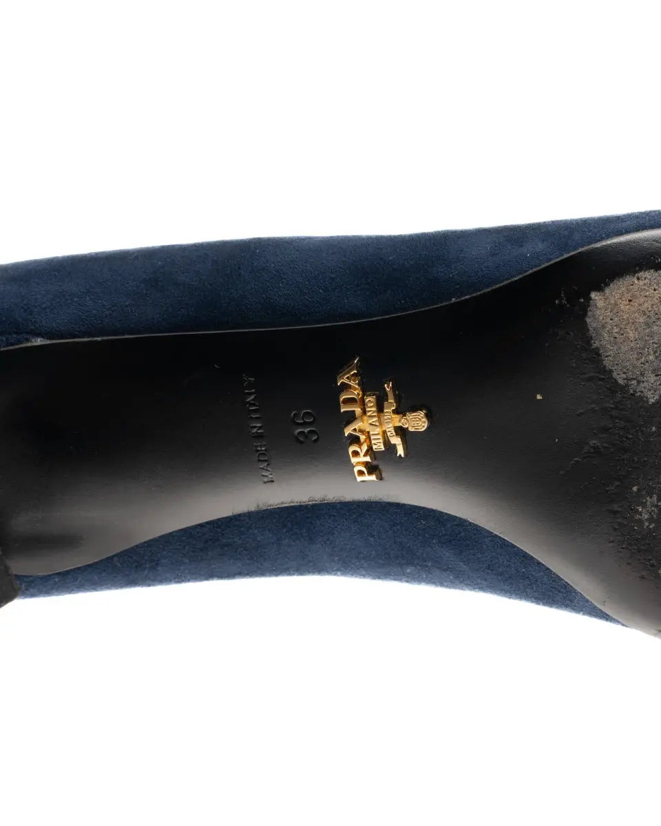 Prada pointed toe blue suede kitten heels Prada