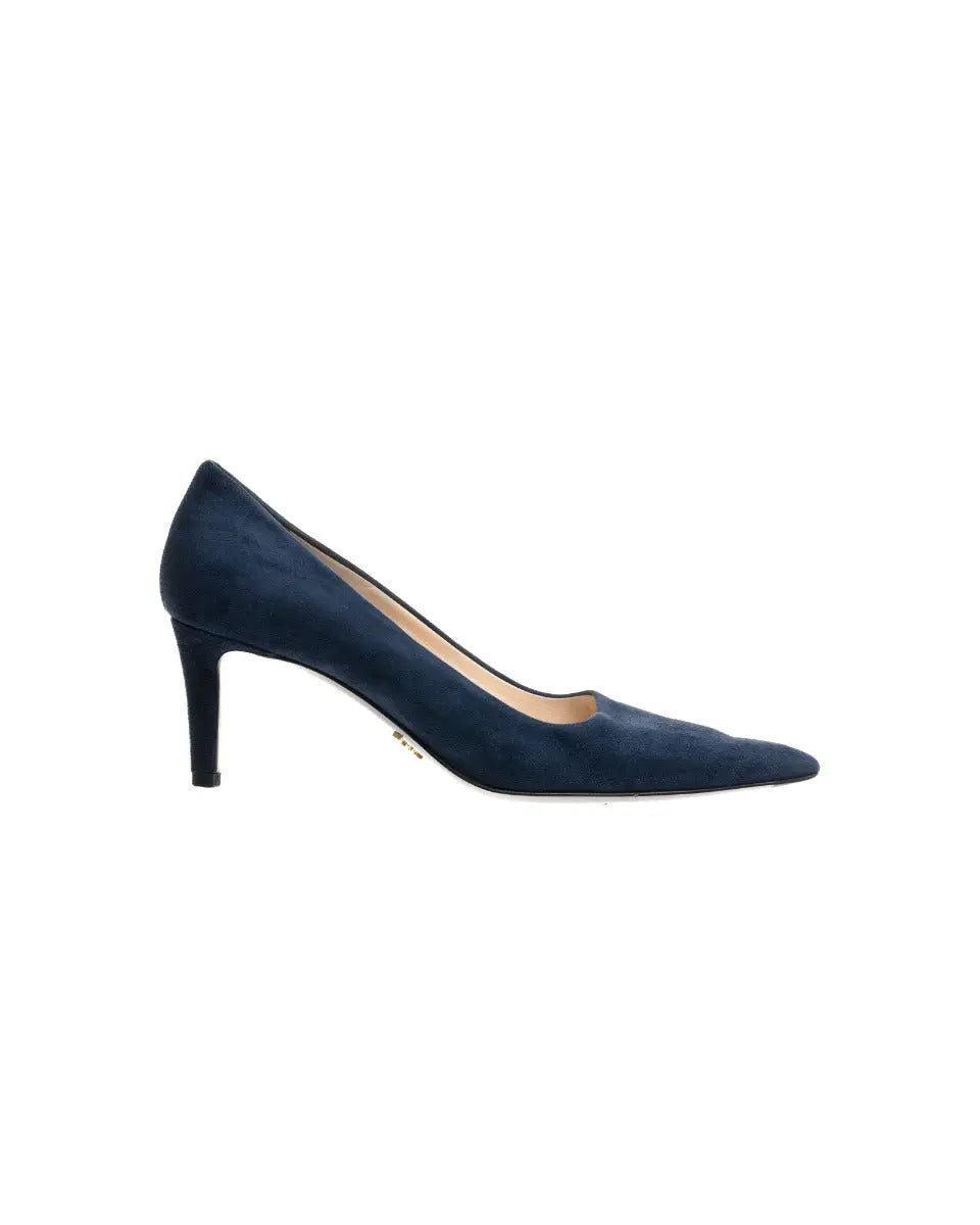 Prada pointed toe blue suede kitten heels