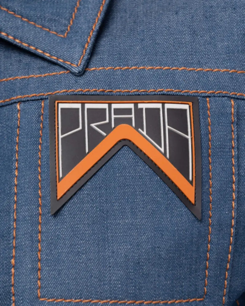 Prada rubber logo sherpa padded denim jacket thumbnail