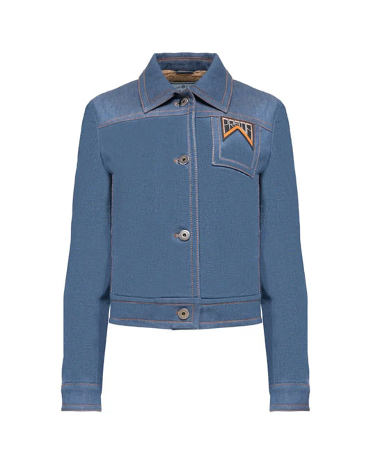 Prada rubber logo sherpa padded denim jacket Prada