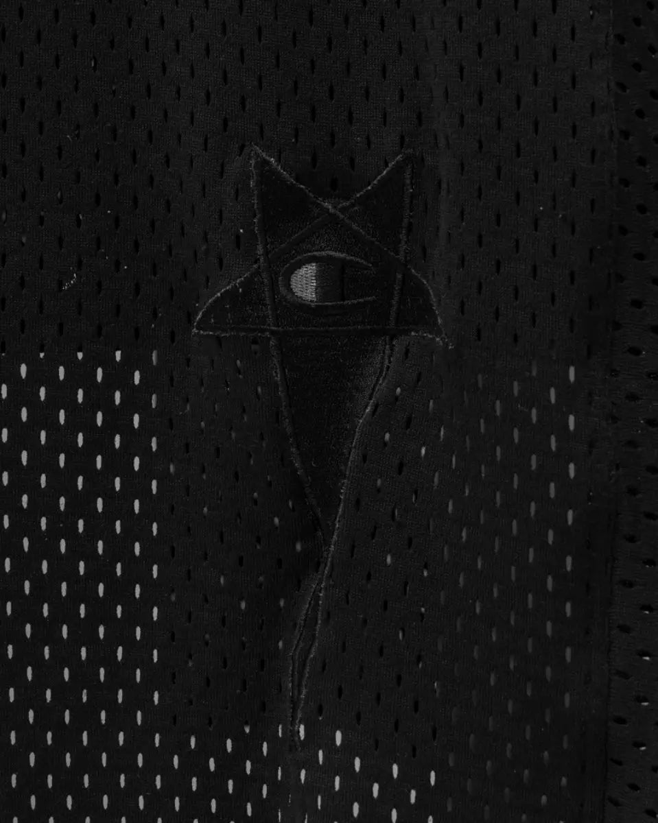 Rick Owens x Champion "TECUATL" black asymmetric jersey t-shirt