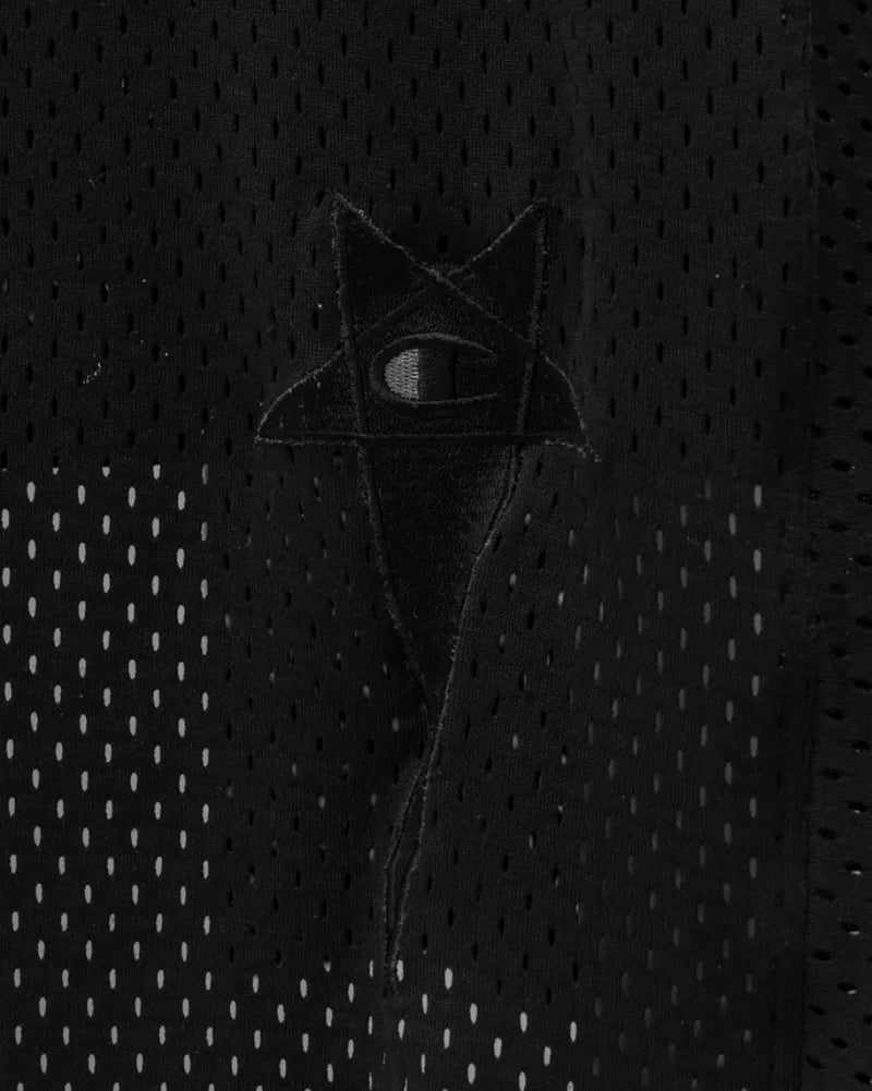 Rick Owens x Champion "TECUATL" black asymmetric jersey t-shirt thumbnail