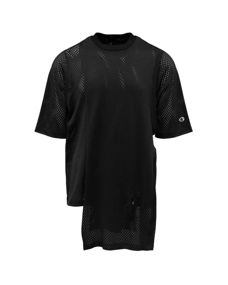 Rick Owens x Champion "TECUATL" black asymmetric jersey t-shirt Rick Owens
